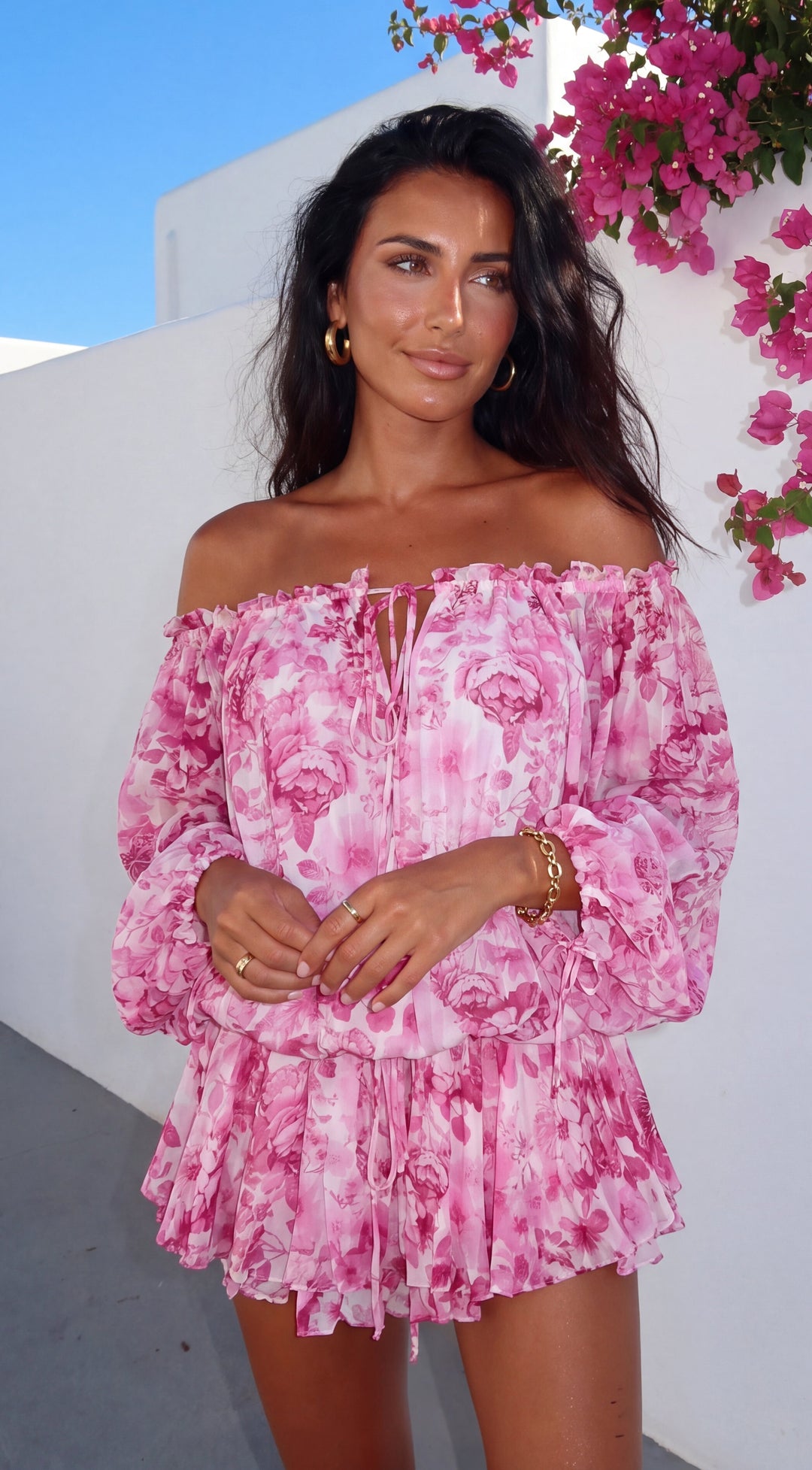 Romanella Peony Floral Off-Shoulder Mini Dress for Women - gallery