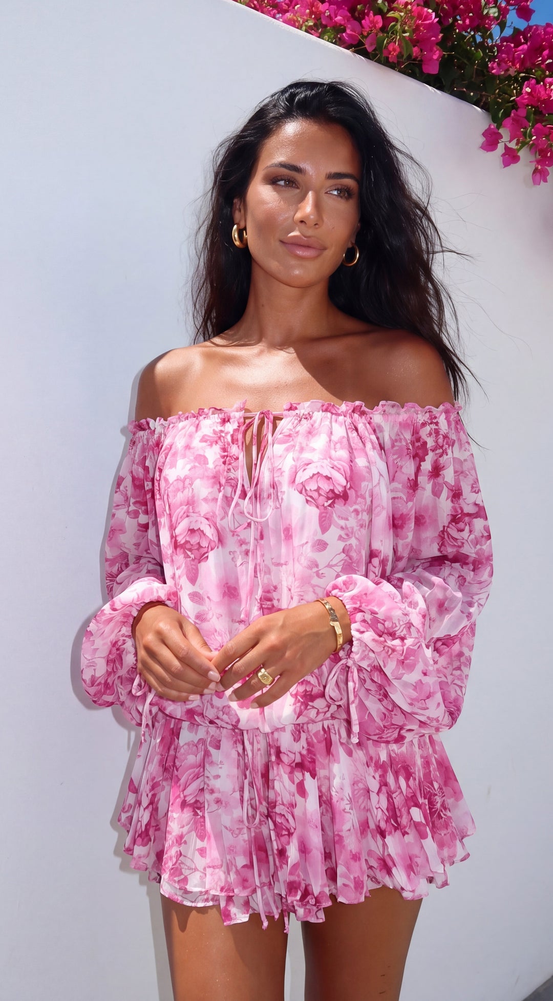 Romanella Peony Floral Off-Shoulder Mini Dress for Women - gallery
