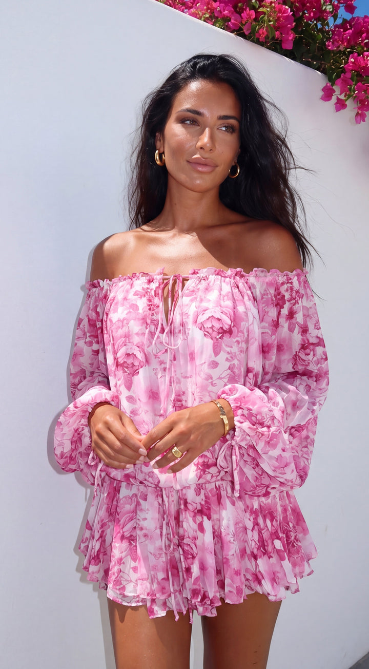 Romanella Peony Floral Off-Shoulder Mini Dress for Women - gallery