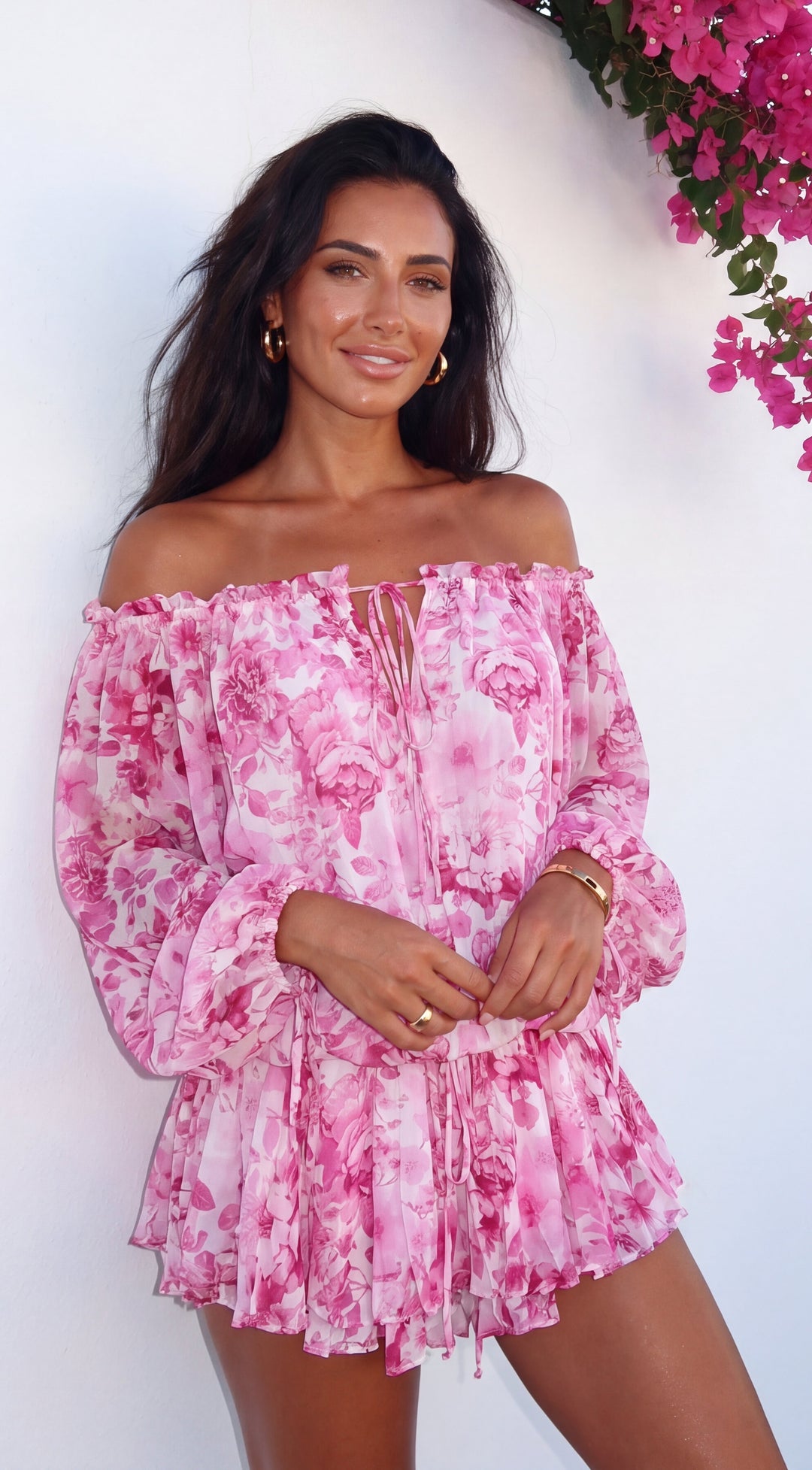 Romanella Peony Floral Off-Shoulder Mini Dress for Women