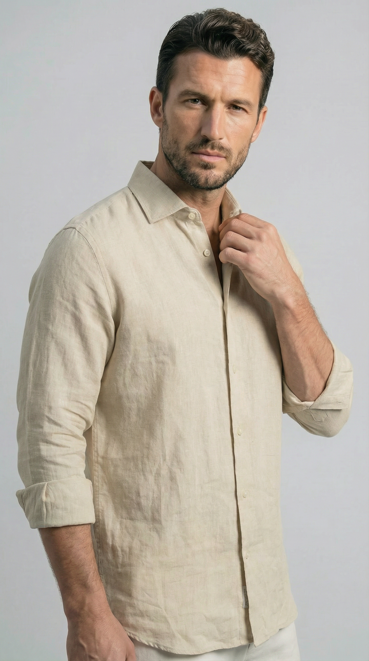 Sand Beige Italian Linen Shirt — Made in Napoli for Men — gallery