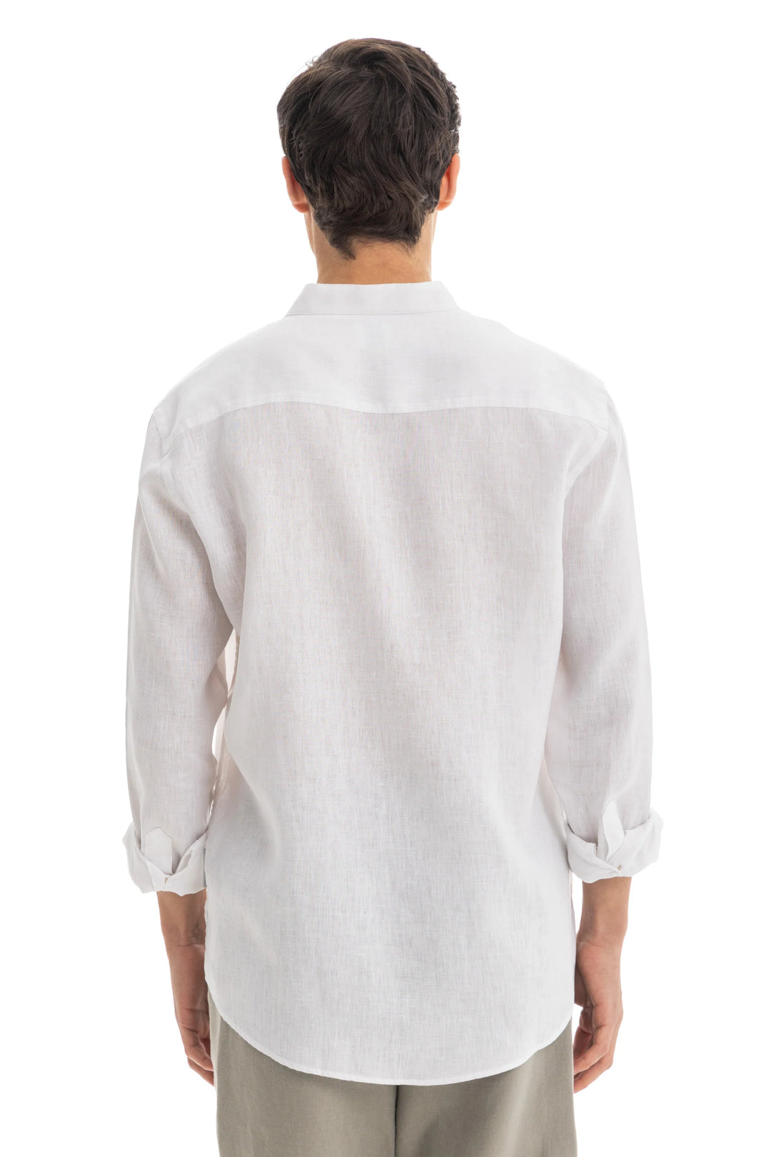 White Semi Collar Pure Linen Shirt for Men - gallery