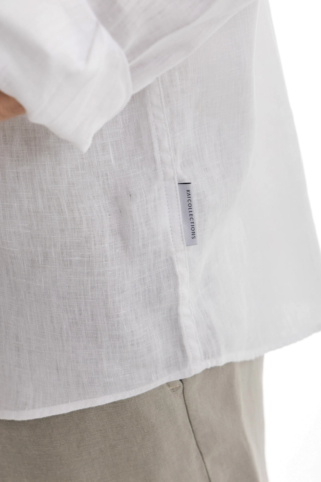 White Semi Collar Pure Linen Shirt for Men - gallery