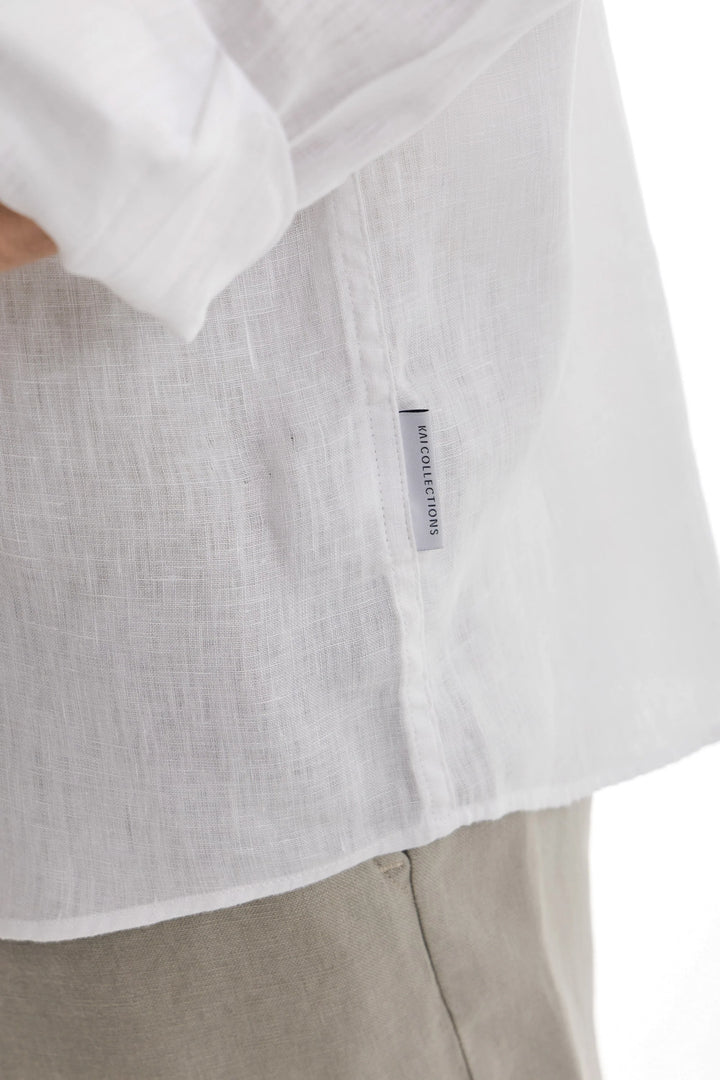 White Semi Collar Pure Linen Shirt for Men - gallery