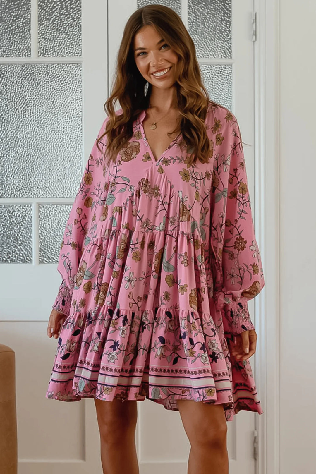 Soul Mandarin Collar Smock Mini Dress for Women
