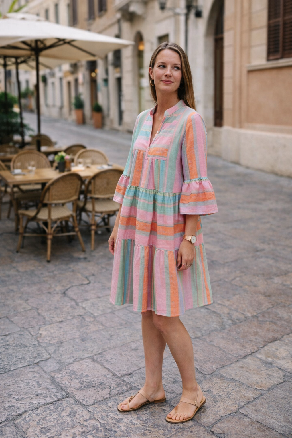 Solene - Printed V-Neck Loose Midi Dress for Women