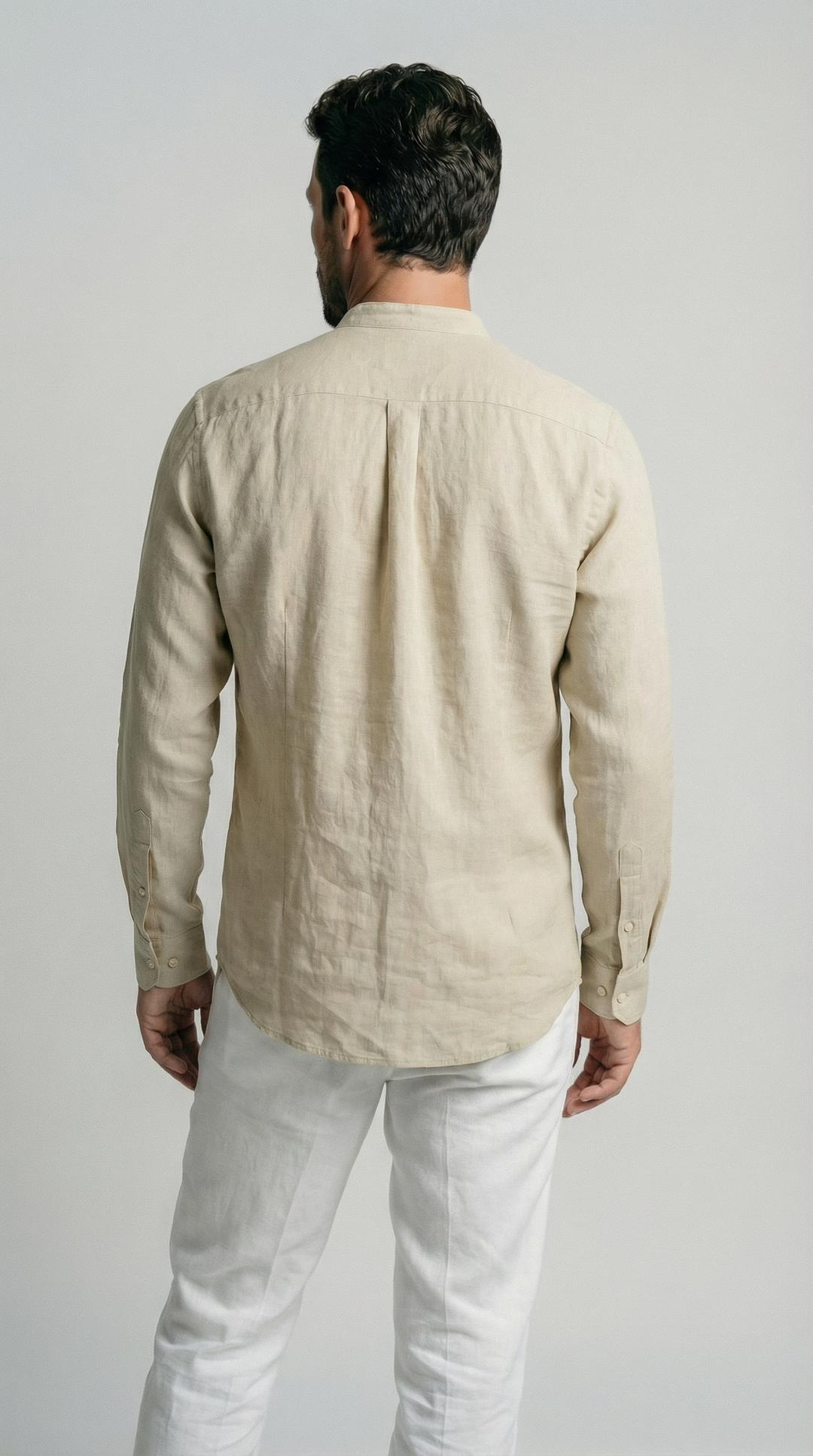 Sand Mandarin Italian Linen Shirt for Men — gallery