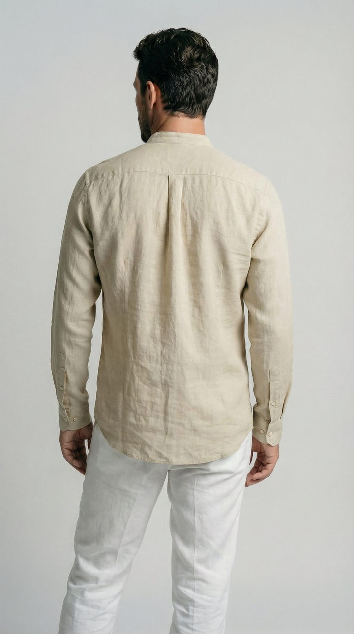 Sand Mandarin Italian Linen Shirt for Men — gallery
