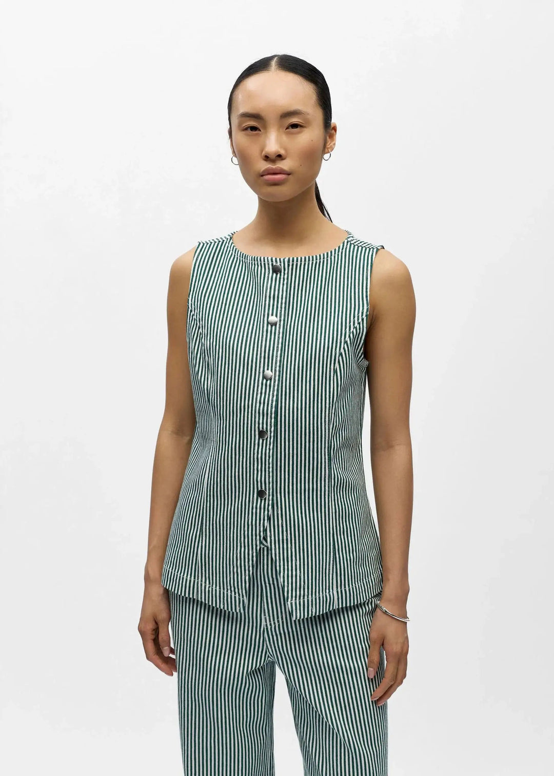 Striped Denim Waistcoat Jacket for Women