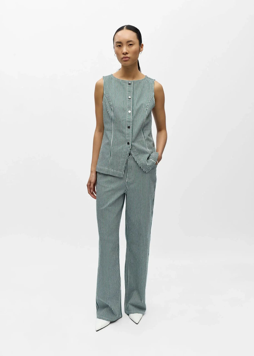 Striped Denim Waistcoat Jacket for Women - gallery