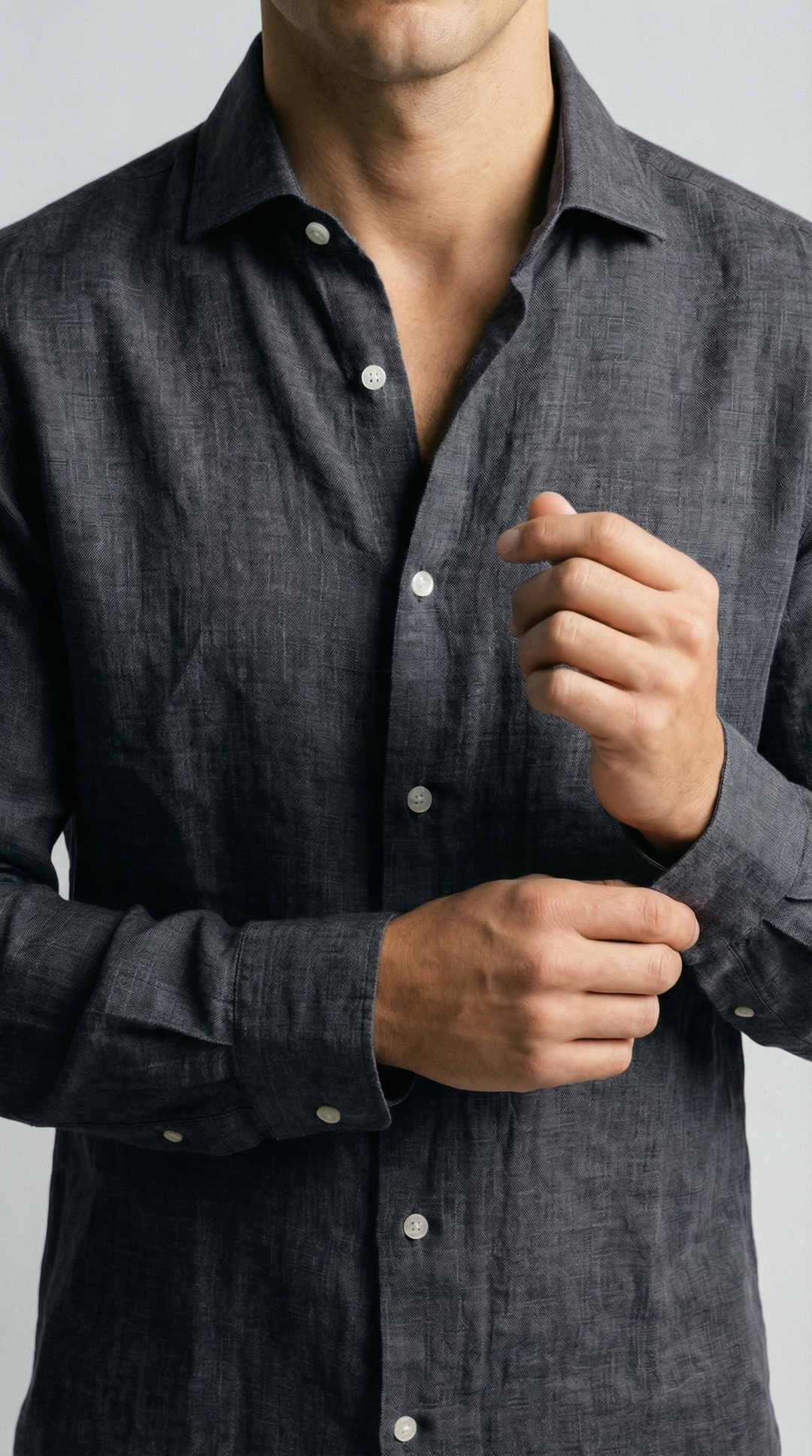 Shadow Black Italian Linen Shirt for Men — gallery