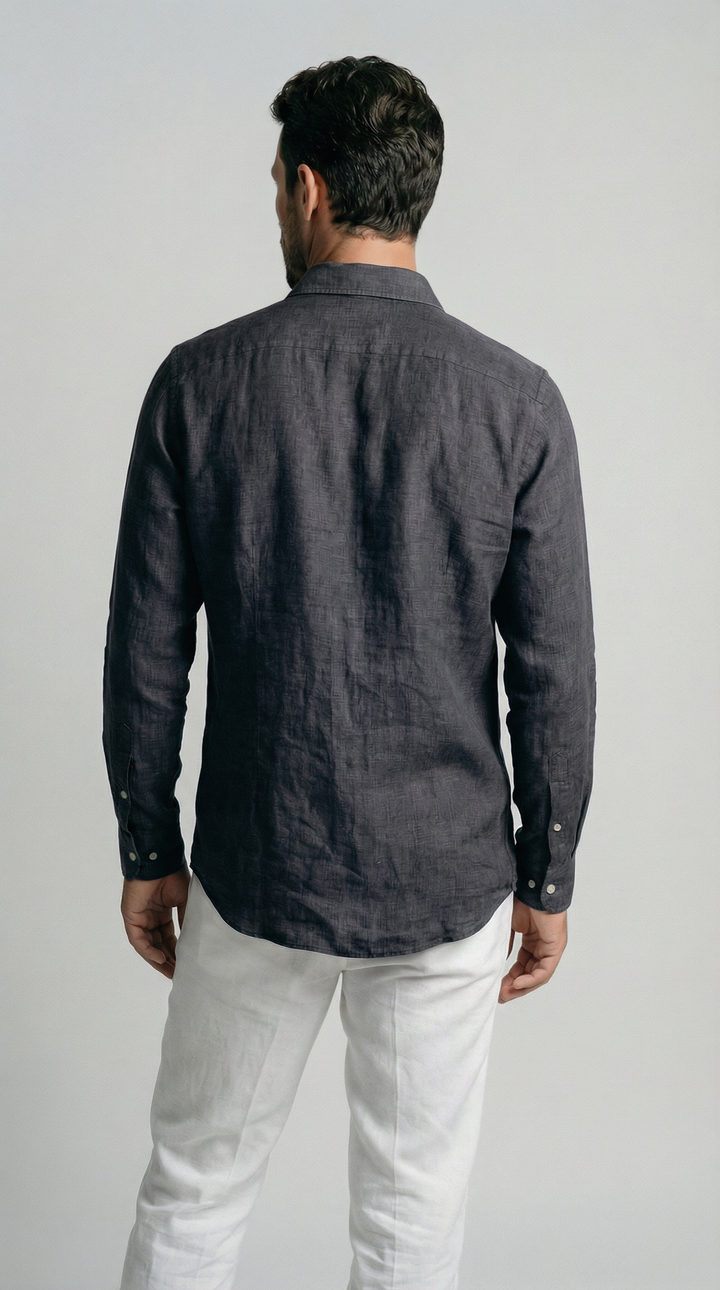 Shadow Black Italian Linen Shirt for Men — gallery