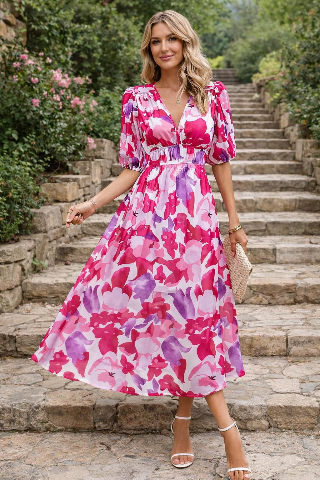 Liora V-Neck Ankle-Length Dress for Women