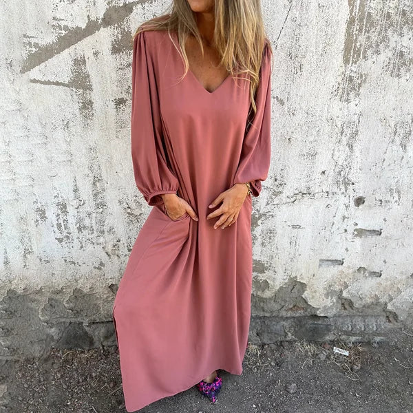 Relaxed Lantern Sleeve Dress with a Gathered Cuff