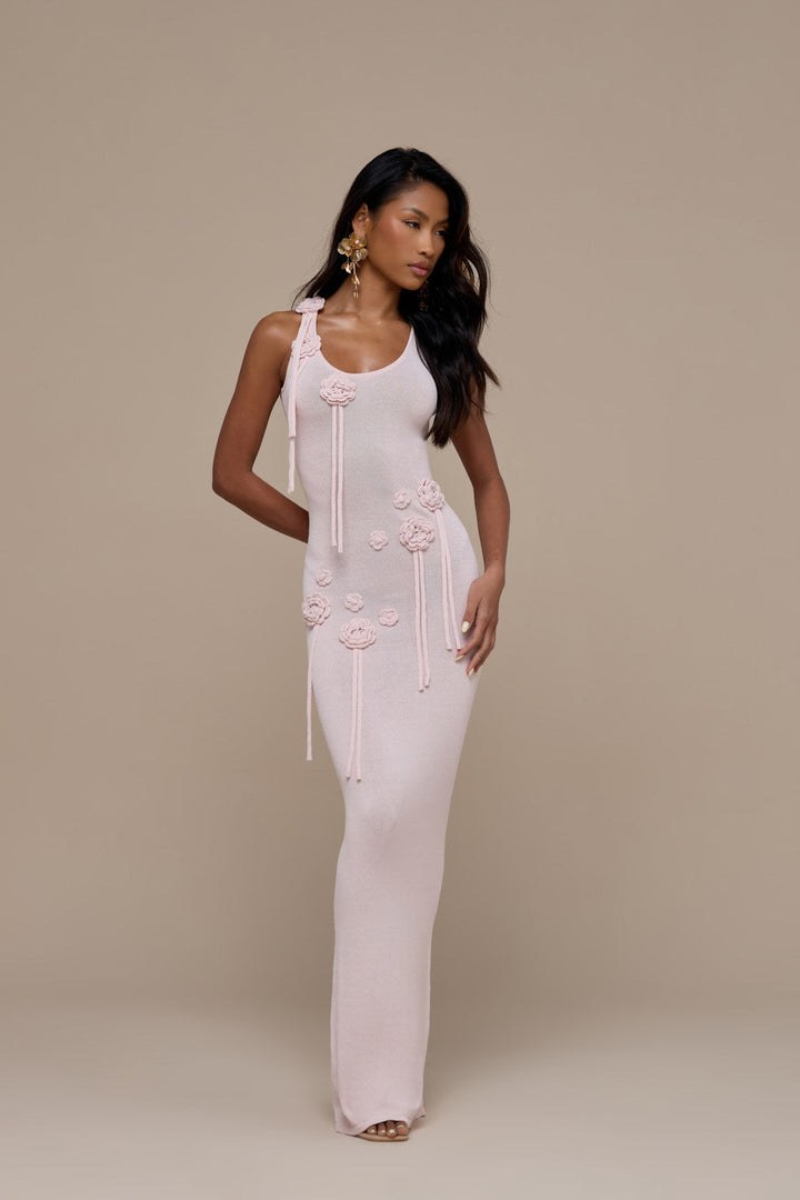 Lilly Knitted Maxi Dress with Crochet Flower Detail for Women - gallery