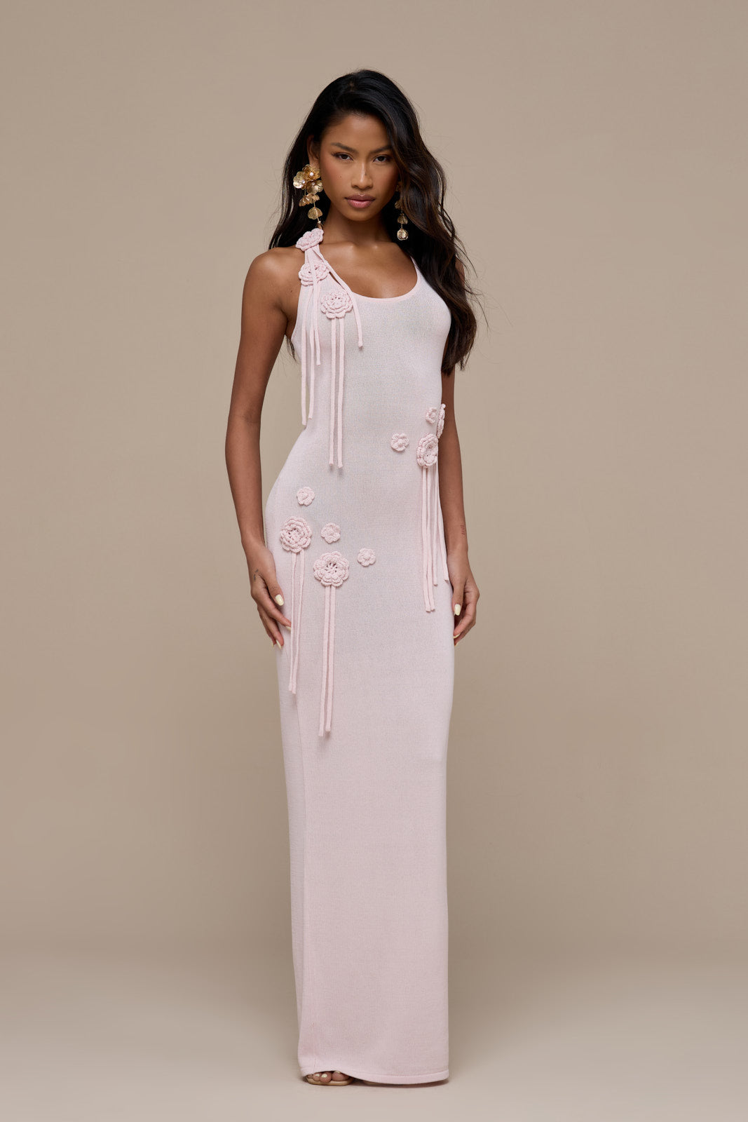 Lilly Knitted Maxi Dress with Crochet Flower Detail for Women - gallery