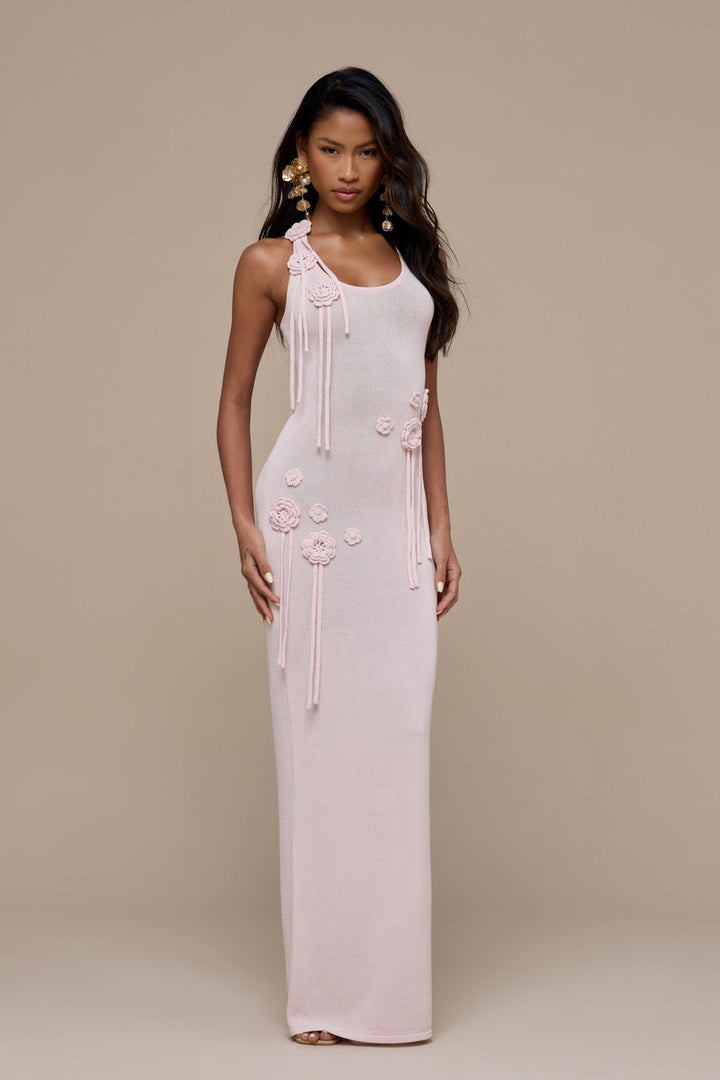 Lilly Knitted Maxi Dress with Crochet Flower Detail for Women - gallery