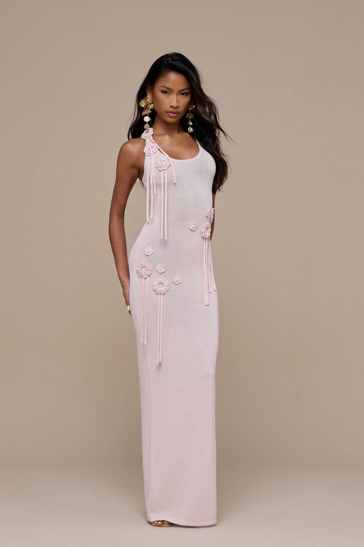 Lilly Knitted Maxi Dress with Crochet Flower Detail for Women - gallery