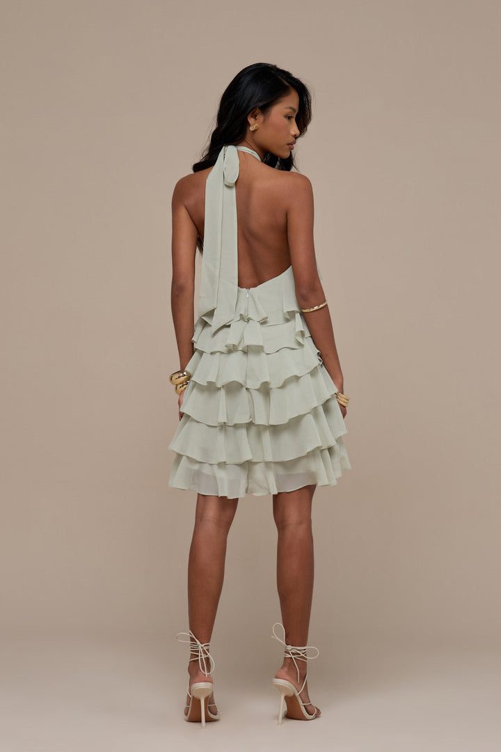 Primrose Halter Neck Tiered Ruffle Mini Dress for Women - gallery