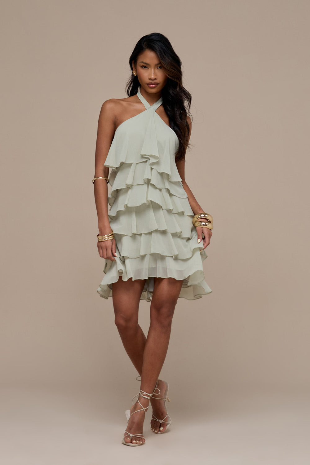 Primrose Halter Neck Tiered Ruffle Mini Dress for Women - gallery