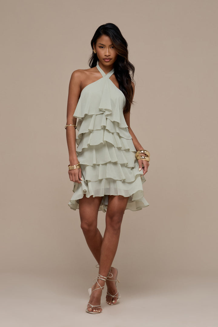 Primrose Halter Neck Tiered Ruffle Mini Dress for Women - gallery