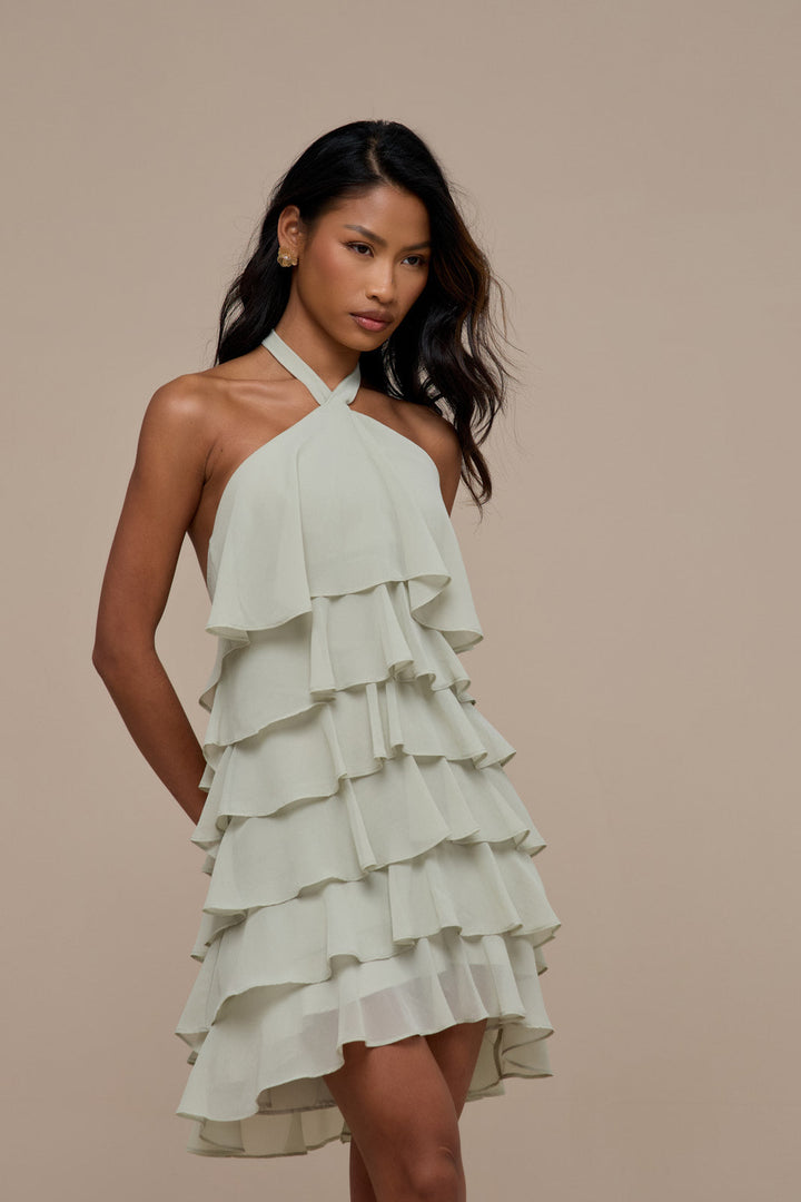 Primrose Halter Neck Tiered Ruffle Mini Dress for Women - gallery