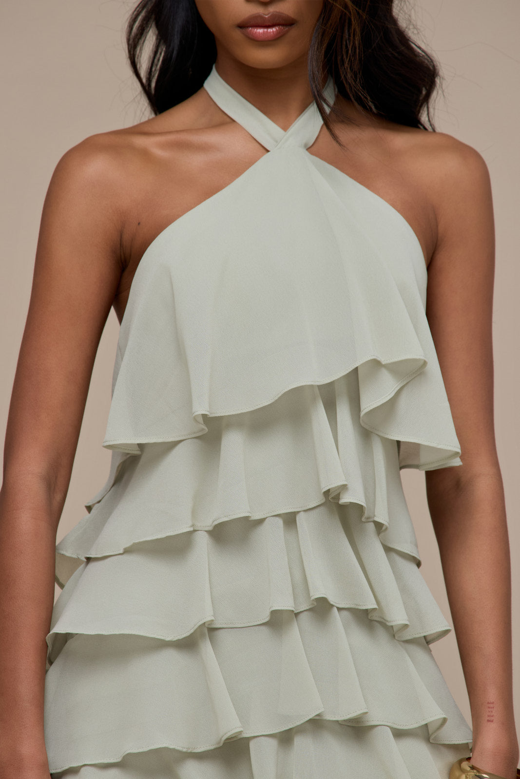 Primrose Halter Neck Tiered Ruffle Mini Dress for Women - gallery