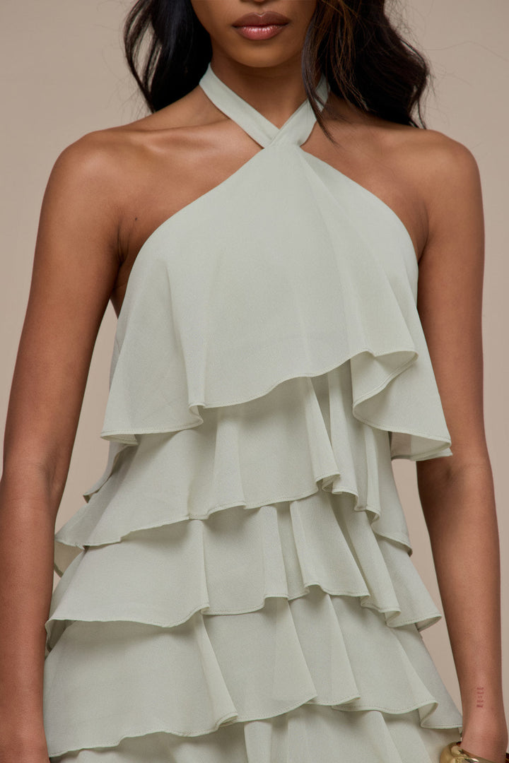 Primrose Halter Neck Tiered Ruffle Mini Dress for Women - gallery