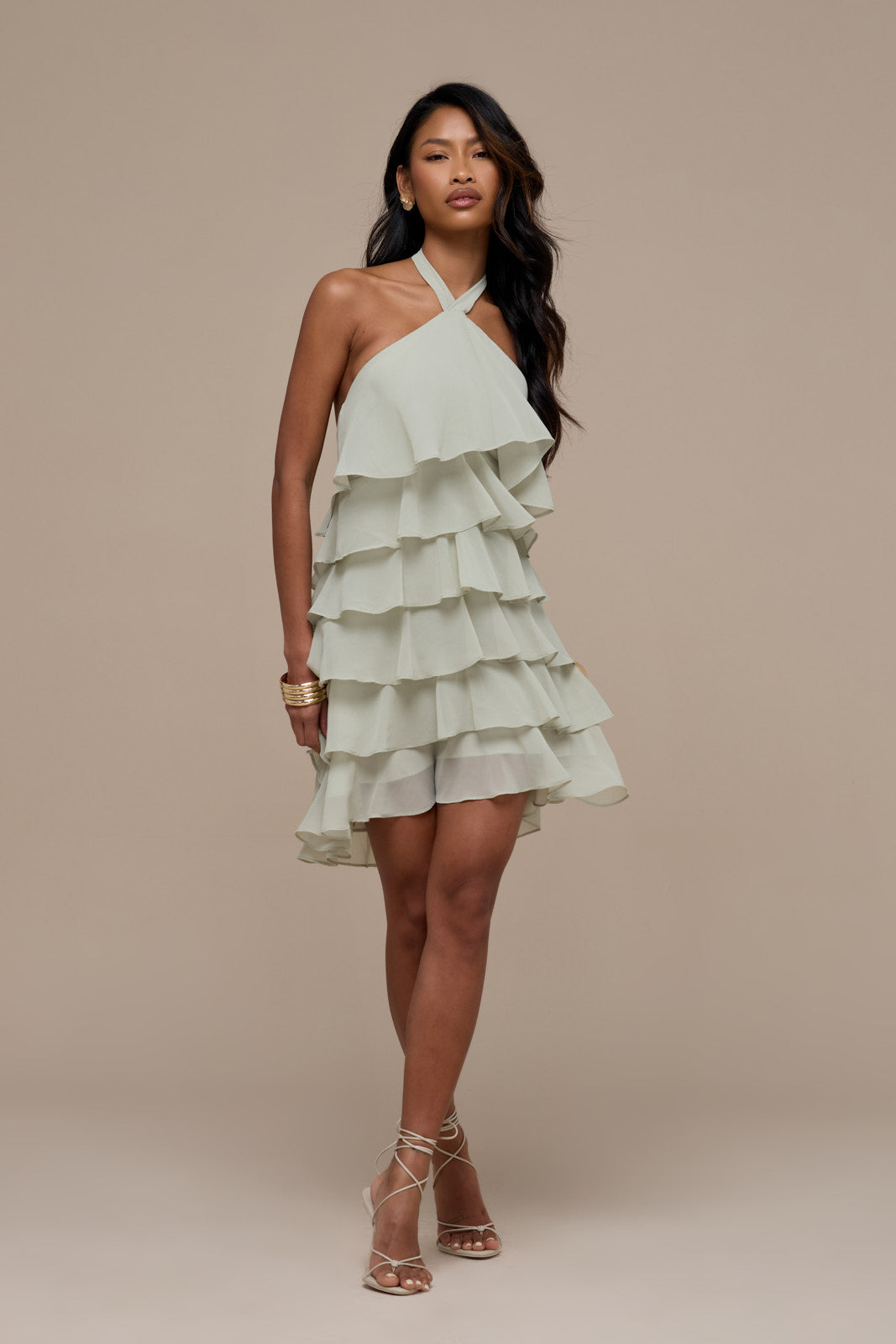 Primrose Halter Neck Tiered Ruffle Mini Dress for Women - gallery