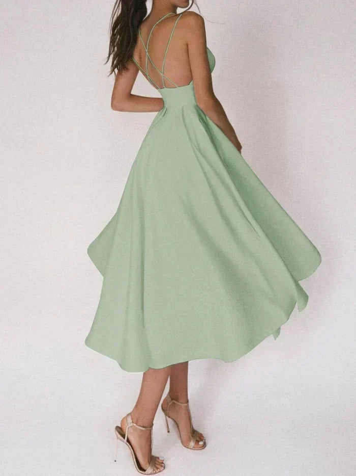 V-Neck Strappy Midi Dress with Cut-Out Back Detail
