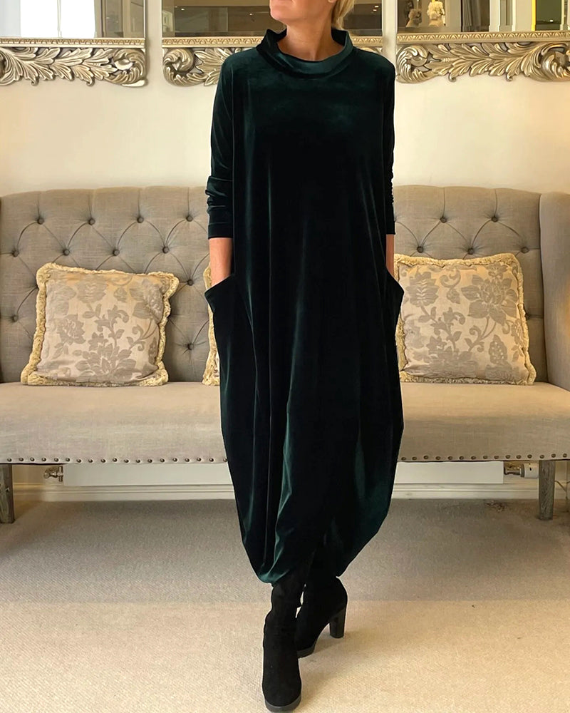 Velvet Midi Dress with Side Seam Pockets for Women