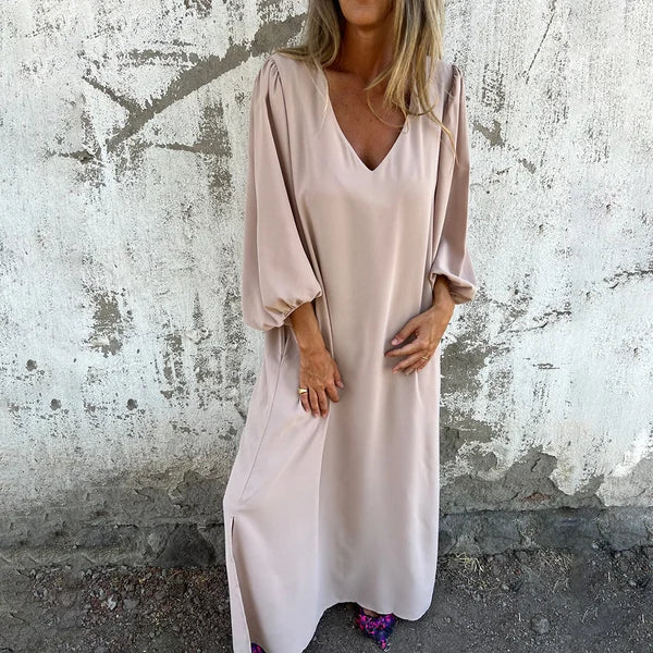 Relaxed Lantern Sleeve Dress with a Gathered Cuff