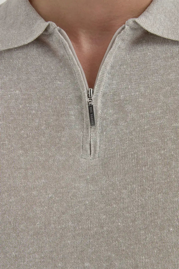 Sand Linen Cotton Zipped Polo — Made in Italy for Men — gallery