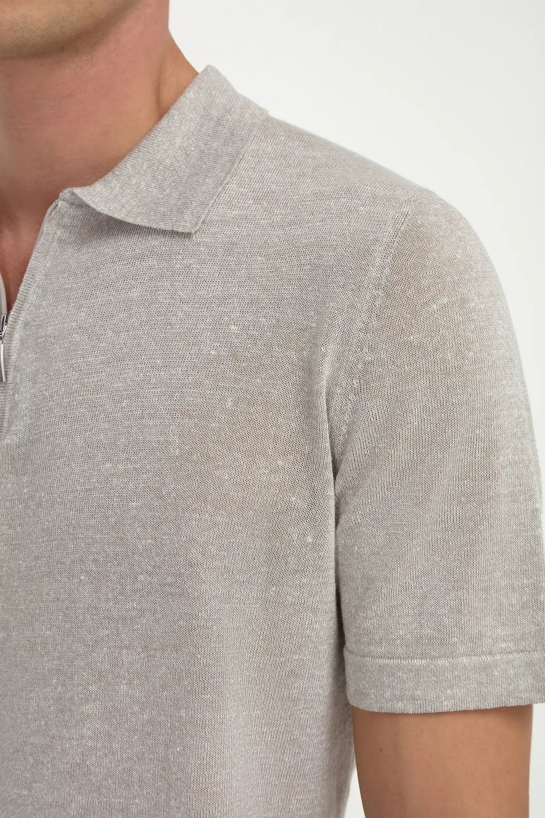Sand Linen Cotton Zipped Polo — Made in Italy for Men — gallery