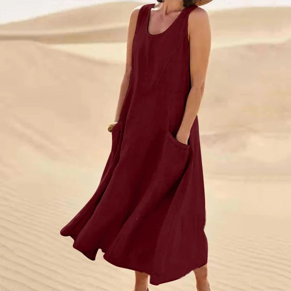 Relaxed Summer Dress with Elastic Pockets for Women