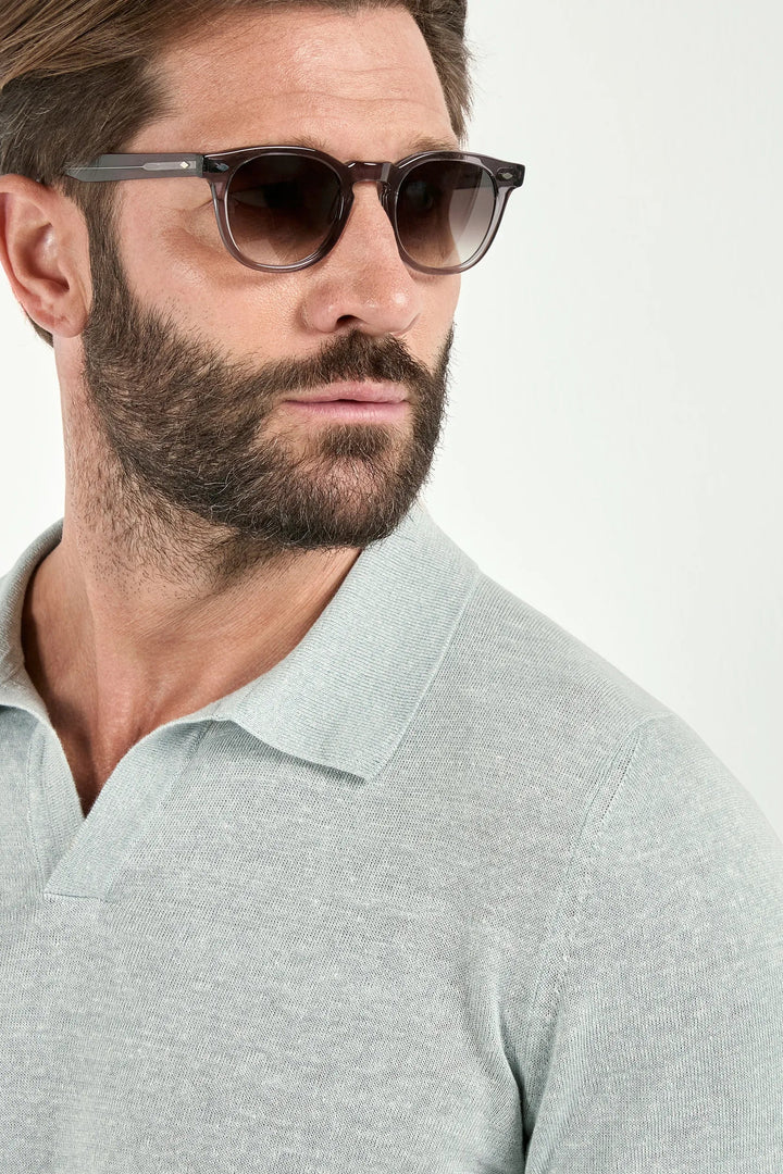Water Green Linen Cotton Polo Shirt — Made in Italy for Men — gallery