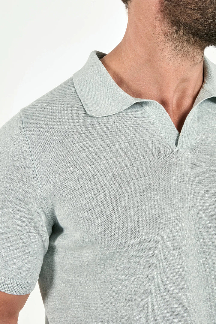 Water Green Linen Cotton Polo Shirt — Made in Italy for Men — gallery