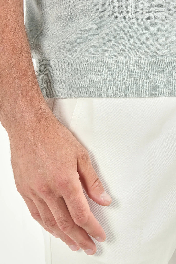 Water Green Linen Cotton Polo Shirt — Made in Italy for Men — gallery