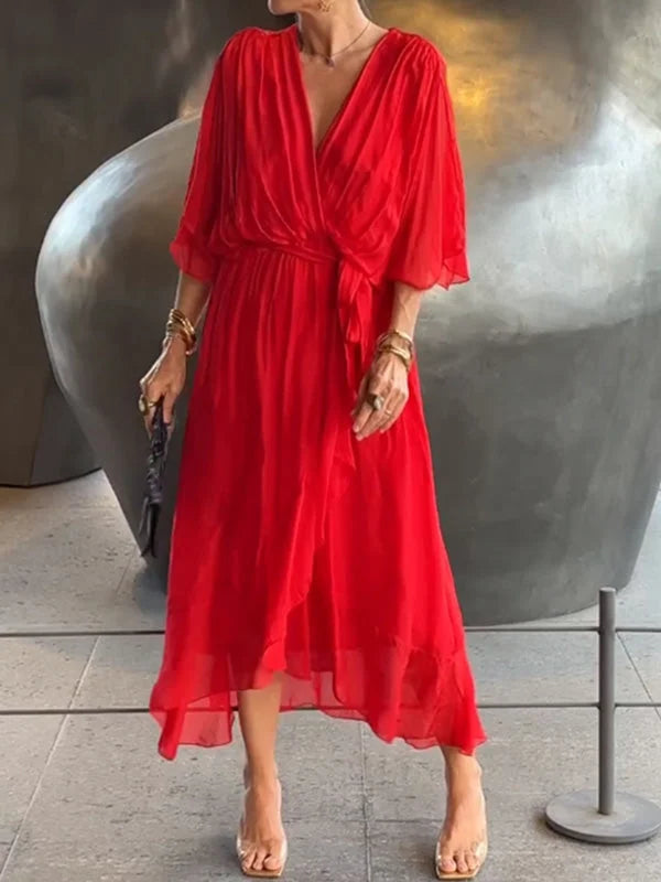 V-Neck Chiffon Dress for a Long Summer Evening