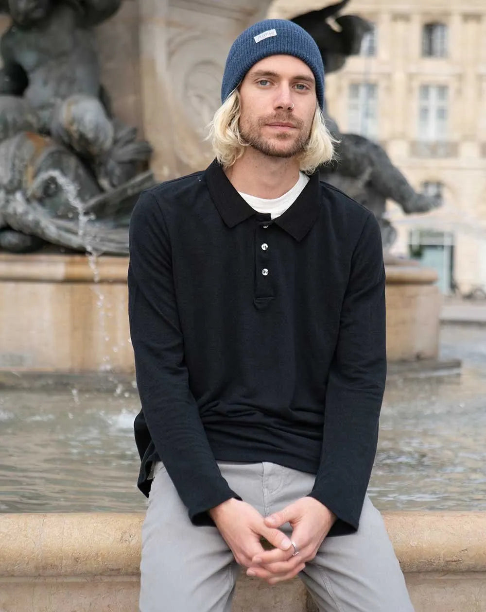 Zolui Black Long-Sleeve Pure Linen Polo Shirt for Men — gallery
