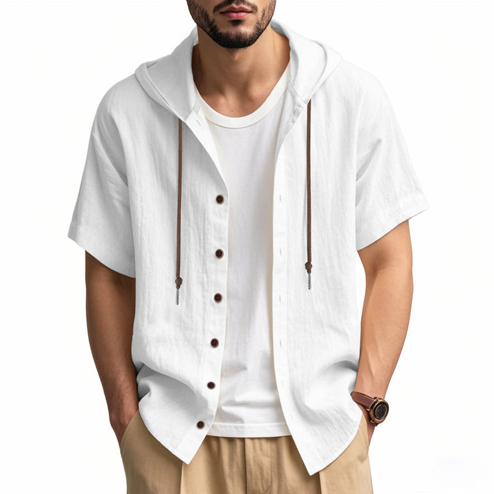 Hooded Short Sleeve Patchwork Shirt for Men - gallery