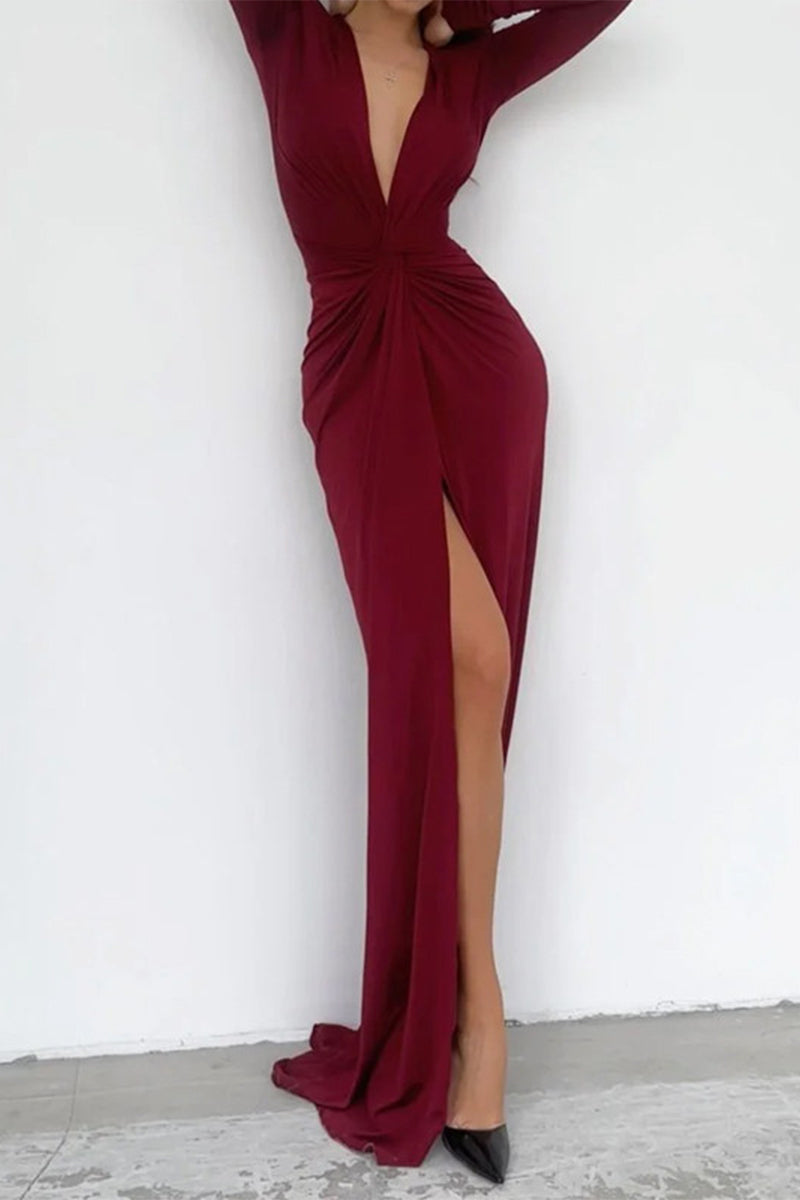 V-Neck Dress with Pleated Décolleté Detail