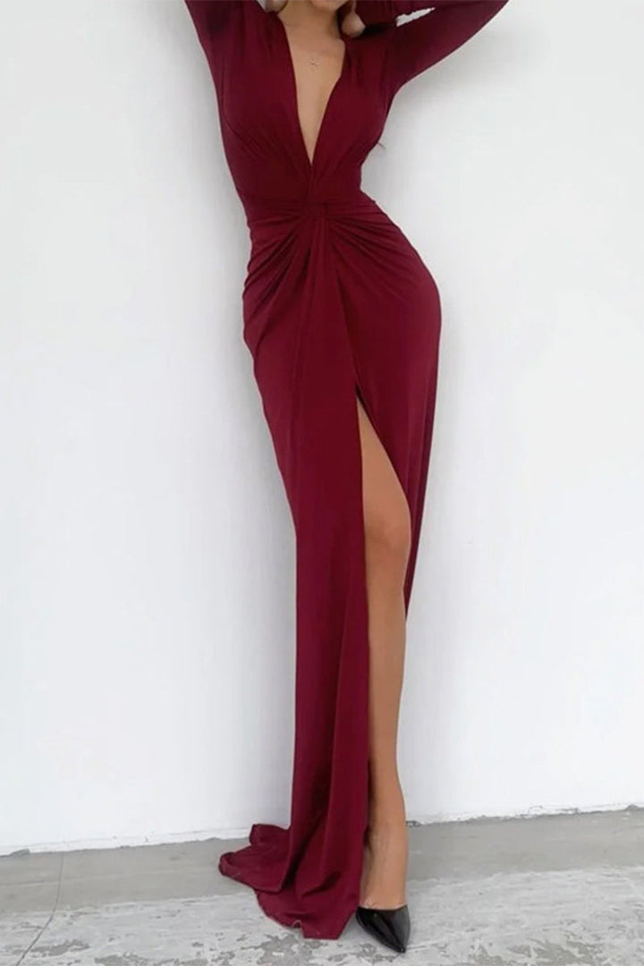 V-Neck Dress with Pleated Décolleté Detail