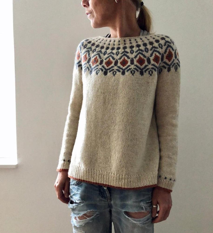 Artisan Knit Jumper with an Autumnal Collar Pattern