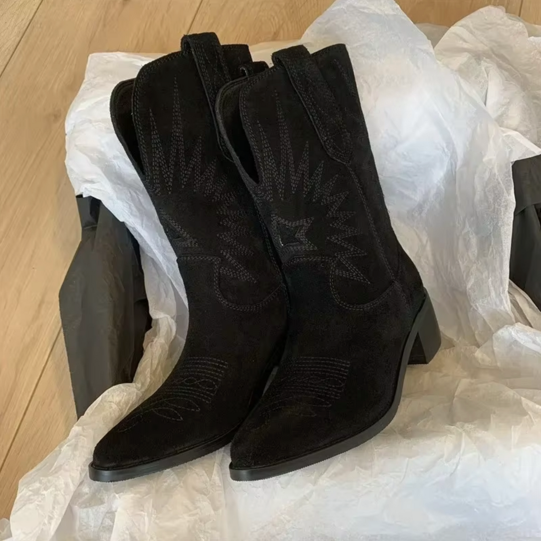 Retro Embroidered Ankle Boots in Western Style