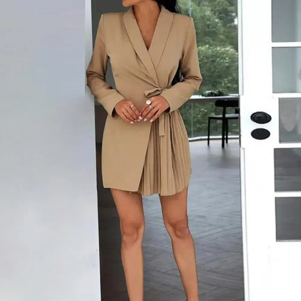 Monochrome Blazer Dress with Notched Lapel for Women