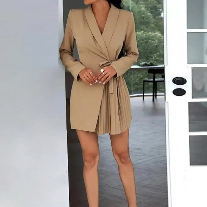 Monochrome Blazer Dress with Notched Lapel for Women