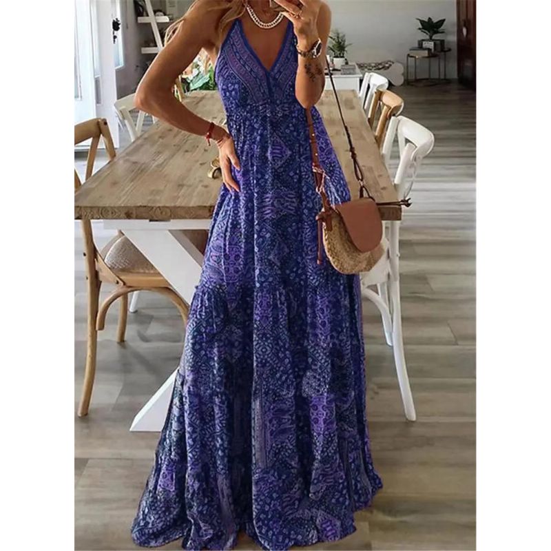 Summer Floral Maxi Dress in a Large-Scale Botanical Print