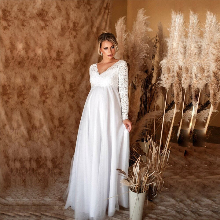 Lace Maxi Dress with V-Neck for Expectant Mothers