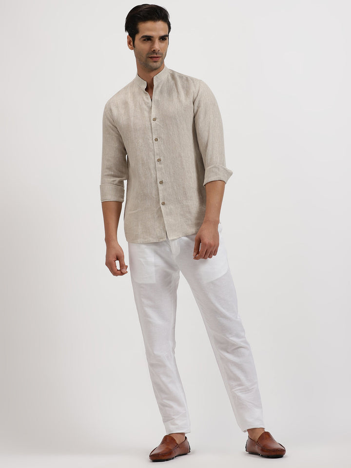 Craig Pure Linen V-Neck Mandarin Collar Shirt for Men - gallery
